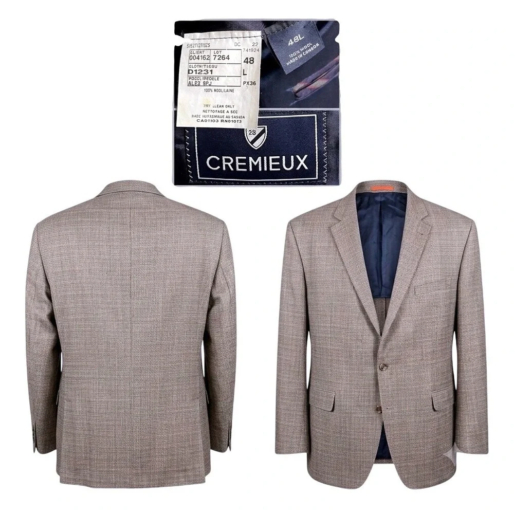 Cremieux Mens 48L Blazer Sport Coat 100% Wool Micro Check Brown Tan 2-Button